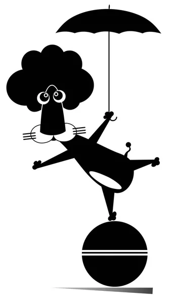 傘を持つライオンのままボールに隔離された図 傘を持つ漫画ライオン白図のボールに黒をまま — ストックベクタ