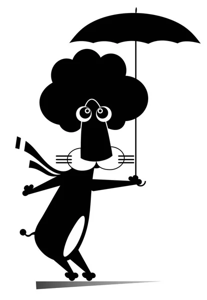 Lion Umbrella Isolated Illustration Cartoon Lion Walking Umbrella Black White — Stock Vector