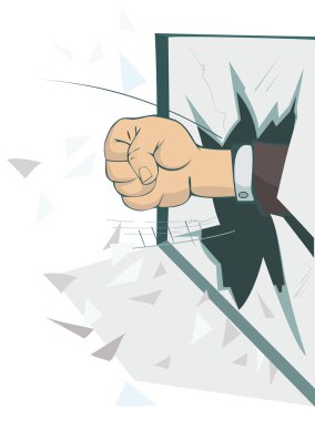 Yumruk izole pencere illüstrasyon tatili. Yumruk kırık penceresinden beyaz izole görünür 