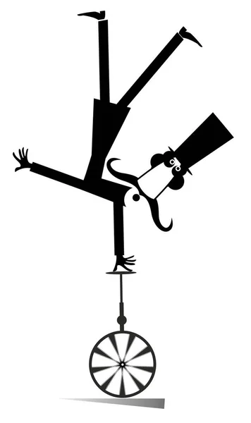 Knír Muž Cylindru Jezdí Jednokolka Ilustrace Equilibrist Knír Muž Cylindru — Stockový vektor