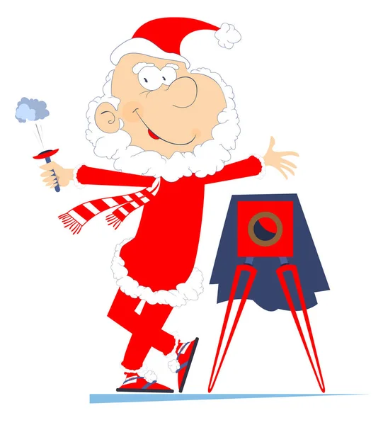Santa Claus Una Ilustración Fotógrafo Dibujos Animados Santa Claus Pide — Vector de stock