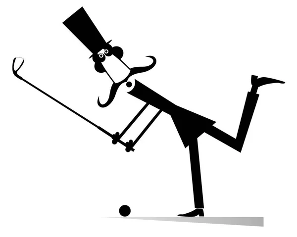 Cartoon Lång Mustasch Golfspelare Illustration Isolerade Ler Mustasch Mannen Cylinderhatt — Stock vektor