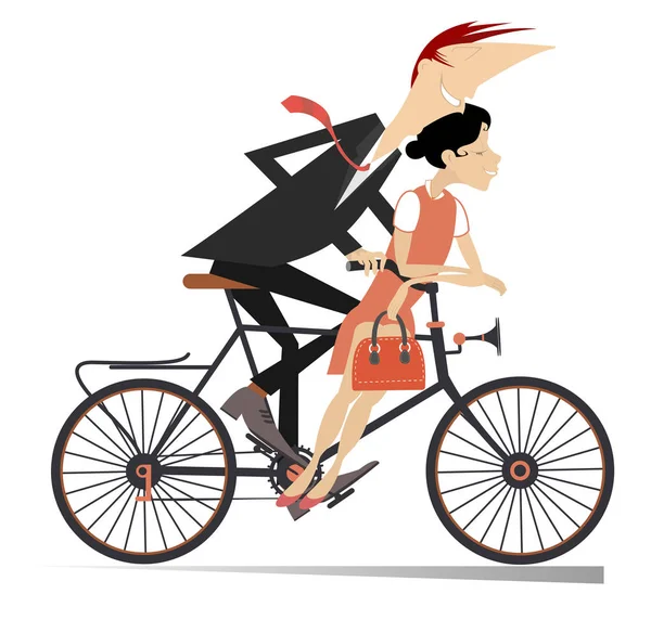 Romantique Jeune Couple Balade Sur Vélo Illustration Isolée Homme Femme — Image vectorielle