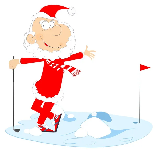 Funny Santa Claus Juega Ilustración Golf Dibujos Animados Santa Claus — Vector de stock