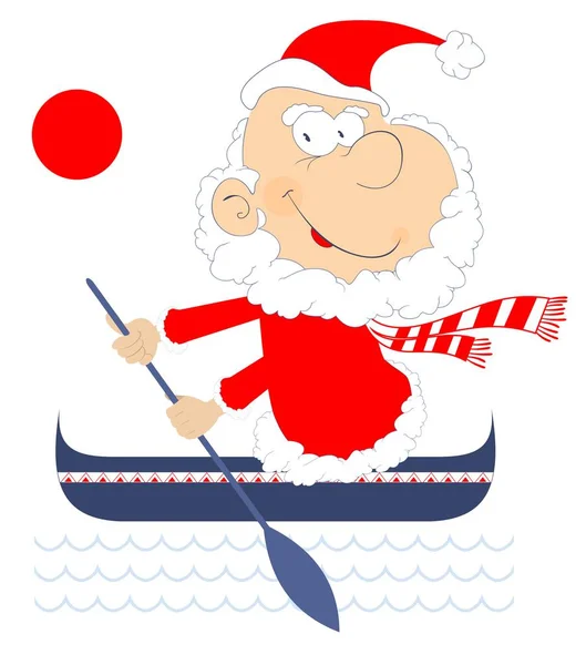 Komik Noel Baba Ile Tekne Resimde Gidiyor Çizgi Film Noel — Stok Vektör