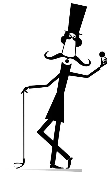 Messieurs Une Illustration Isolée Golfeur Moustache Gentleman Dans Chapeau Haut — Image vectorielle