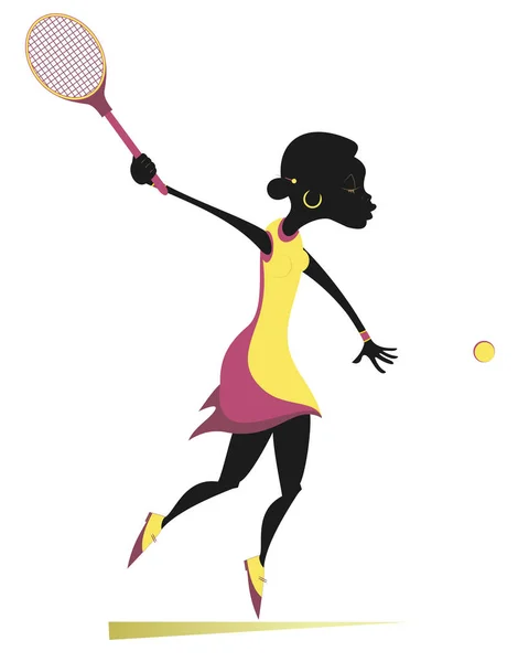 Attraente Giovane Donna Africana Che Gioca Tennis Isolato Illustrazione Elegante — Vettoriale Stock