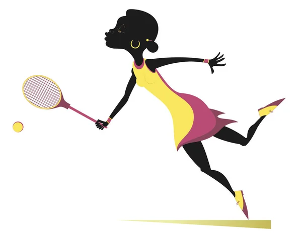 Attraente Giovane Donna Africana Che Gioca Tennis Isolato Illustrazione Elegante — Vettoriale Stock