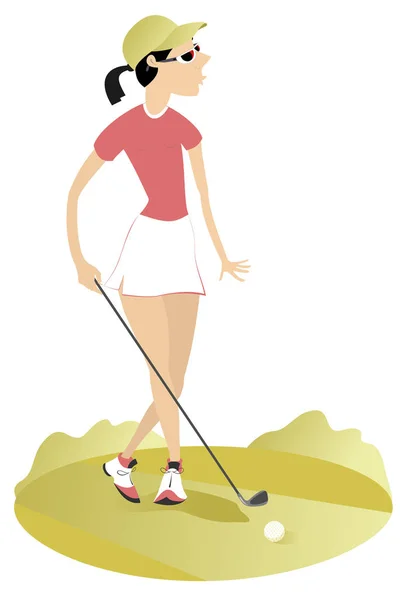 Golfer Woman Golf Course Isolated Illustration Golfer Woman Aiming Good — Stock Vector