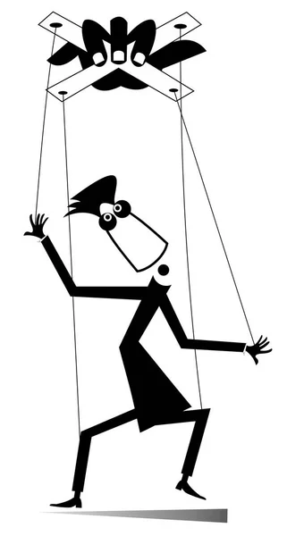 操り人形のマスターは イラストを分離しました 手を引っ張る文字列電線 パペット ブラック ホワイト — ストックベクタ