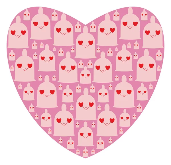 Heart Shape Consist Funny Condoms Iliustration Cartoon Erotic Heart Symbol — Stock Vector