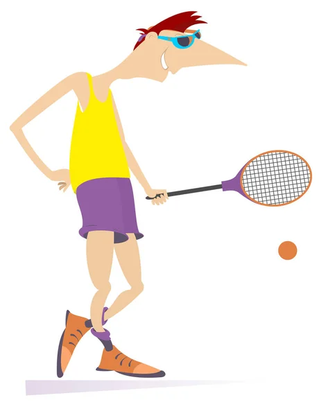 Jongeman Tennissen Geïsoleerd Illustratie Man Met Een Tennisracket Slaat Een — Stockvector