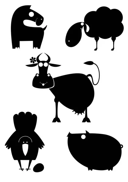 Cartoon Farm Animal Silhouetten Kollektion Für Design Comic Bauernhof Silhouetten — Stockvektor