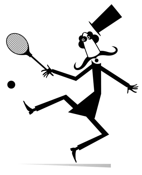 Gentleman Speelt Tennis Geïsoleerd Illustratie Snor Man Cilinderhoed Speelt Tennis — Stockvector