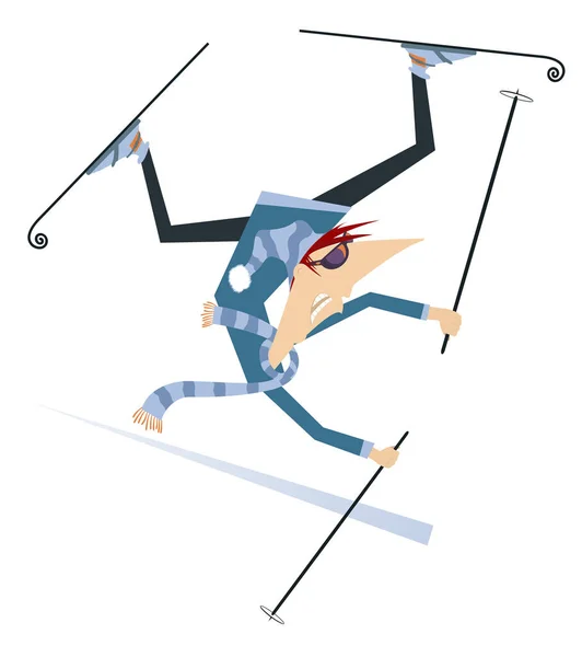 Skier Man Isolated Illustration Falling Cartoon Skier Man Isolated White — Stock Vector