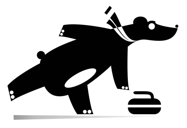 Urso Joga Curling Silhueta Original Isolado Urso Dos Desenhos Animados — Vetor de Stock