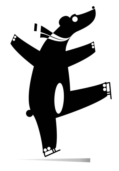 卡通在白色插图上印有一个溜冰者的黑色 卡通熊一个溜冰者原始剪影孤立 — 图库矢量图片