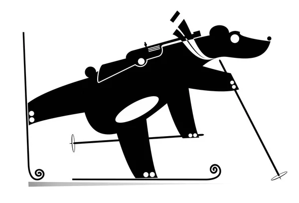 Biathlon Concorrente Urso Preto Ilustração Branca Biatlo Concorrente Desenho Animado — Vetor de Stock