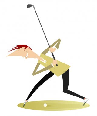 Golf Sahası Illustration üzerinde gülümseyen golfçü. Karikatür gülümseyen golfçü iyi bir tekme illüstrasyon yapmak amaçlayan