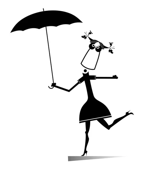 Cartoon Girl Walking Umbrella Isolated Illustration Cartoon Girl Walking Umbrella — Stock Vector