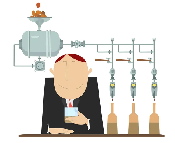 Fabrication Boissons Alcoolisées Illustration Dégustateur Distillerie Homme Tient Verre Dans — Image vectorielle