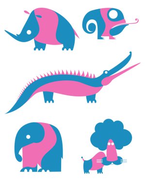 Beyaz izole hayvan simgeleri izole. Dekor hayvan illüstrasyon tasarım seti