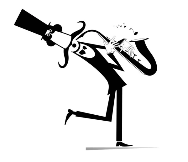 Cartoon Long Mustache Saxophonist Illustration Isolated Smiling Mustache Man Top — Stock Vector