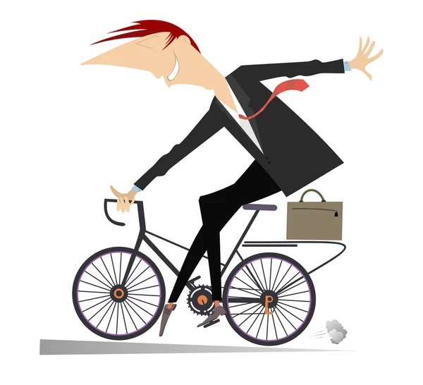 Man Goes Work Bike Isolated Illustration Modern Young Businessman Bag — Stock Vector