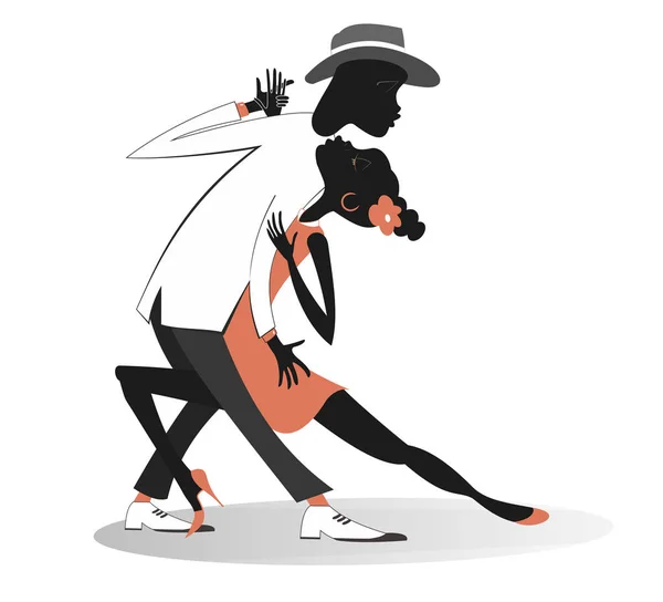 Danse Romantique Jeune Couple Africain Illustration Isolée Jeune Africain Dansant — Image vectorielle