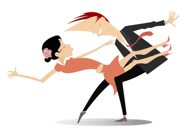 Romántica Pareja Joven Bailando Aislada Bailarín Hombre Levanta Joven Mujer — Vector de stock