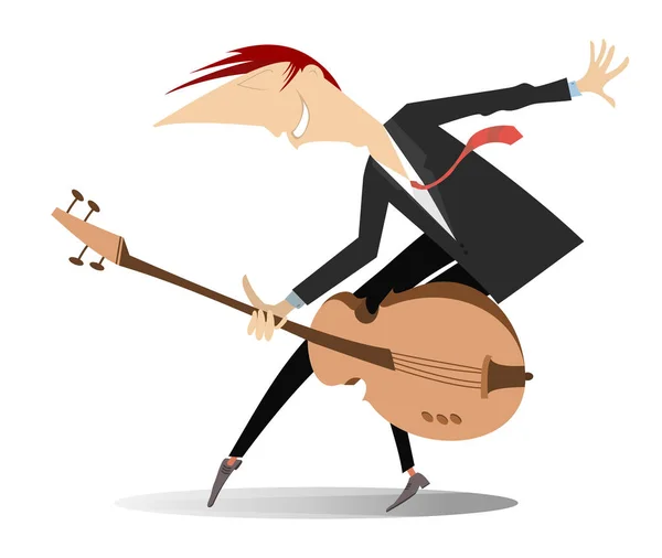 Cartoon Gitarrspelare Isolerade Illustration Ler Man Spela Gitarr Isolerad Vit — Stock vektor