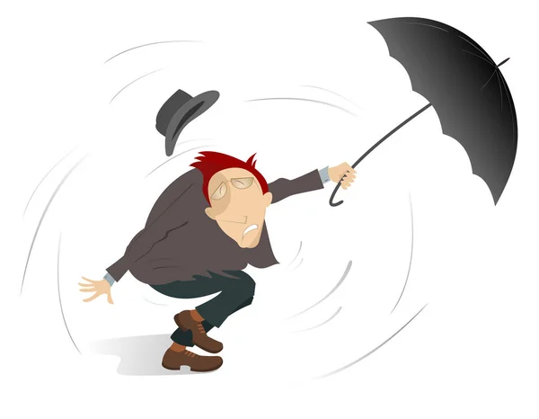 Strong Wind Umbrella Man Isolated Illustration Strong Wind Lose His — Stock Vector