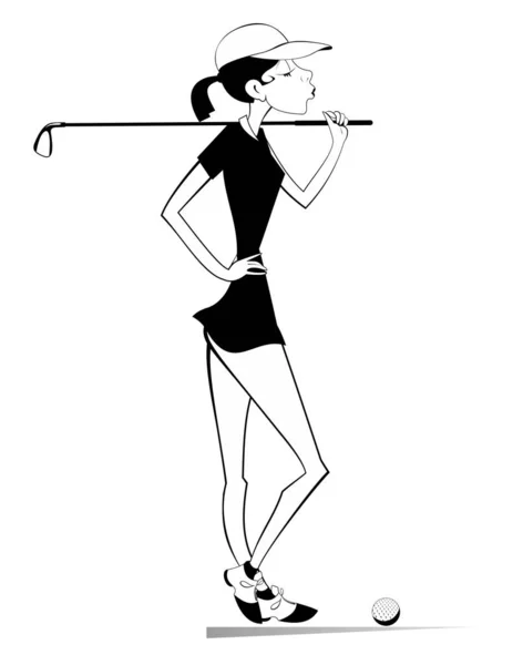 Jonge Golfer Vrouw Golfbaan Geïsoleerde Illustratie Jonge Golfer Vrouw Golfbaan — Stockvector