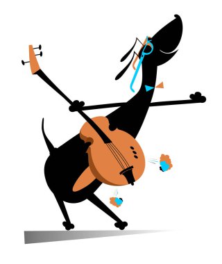 Karikatür köpek gitar illüstrasyon çalış. Komik dachshund beyaz illüstrasyon izole gitar çalar