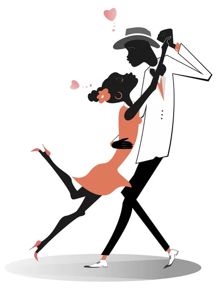Romantische Dansen Jonge Afrikaanse Paar Geïsoleerde Illustratie Grappig Dansen Jonge — Stockvector