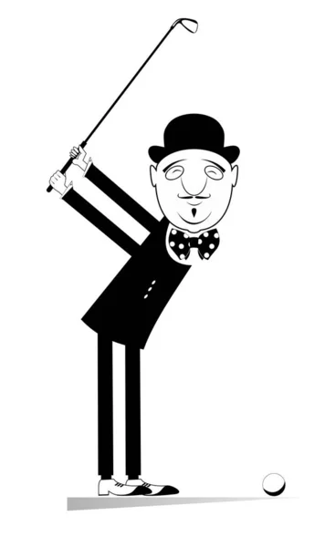 Elegantní Golfista Bowlerovém Klobouku Obrázku Golfového Hřiště Kreslený Elegantní Muž — Stockový vektor