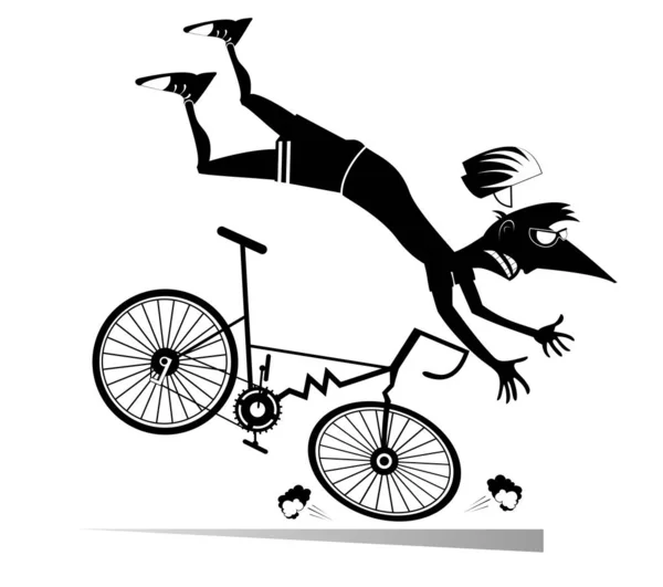 Ciclista Caindo Bicicleta Ilustração Isolada Ciclista Caindo Bicicleta Quebrada Preto — Vetor de Stock