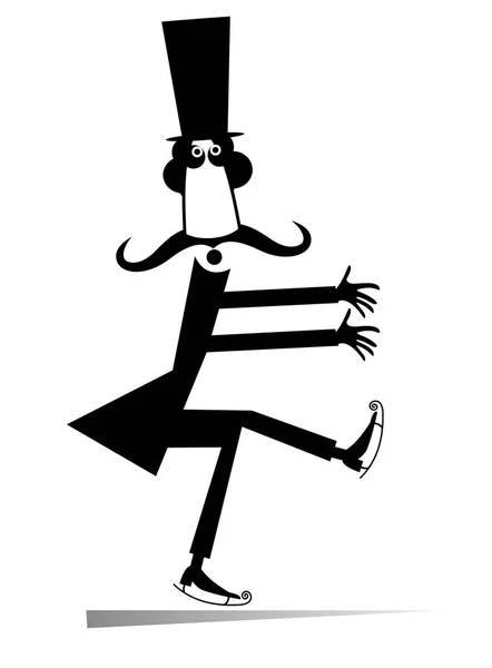 おかしな口ひげ男スケーター孤立したイラスト 白に黒のトップハットで面白い口ひげスケーターの男 — ストックベクタ
