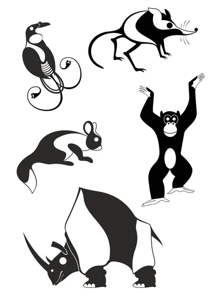 Siluetas Arte Animal Negro Sobre Ilustración Blanco Decoración Colección Silueta — Vector de stock