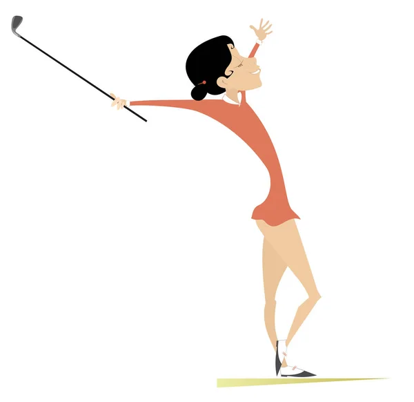 Golfer Vrouw Golfbaan Illustratie Lachende Golfer Vrouw Blij Een Goede — Stockvector