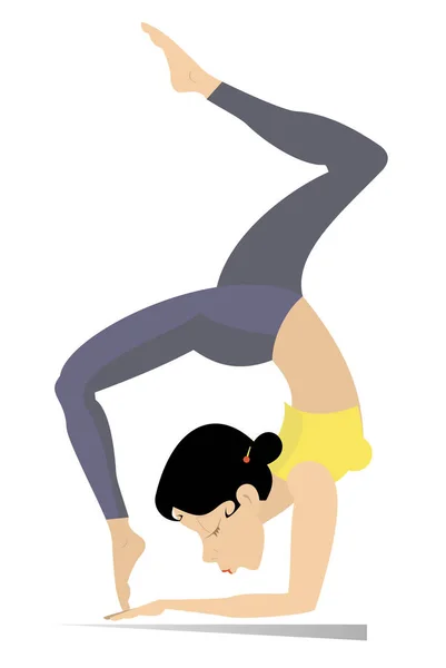 年轻女子与健美的身材做运动或瑜伽练习的例证 年轻女子 身材匀称 两手叉腰站立 做运动或瑜伽运动 与白人隔离 — 图库矢量图片