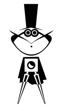 Kafasında derbi şapkası ve retro tarzı kamera ikonu var. Kafasında derbi şapkası ve beyaz resimde retro tarzı kamera var.