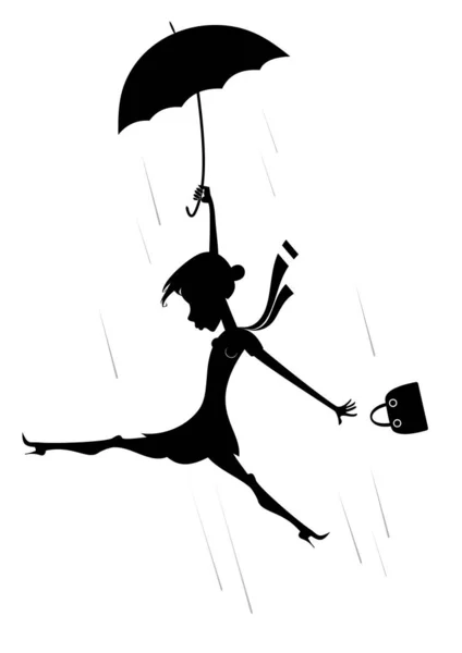 Día Ventoso Mujer Con Ilustración Silueta Paraguas Mujer Joven Con — Vector de stock