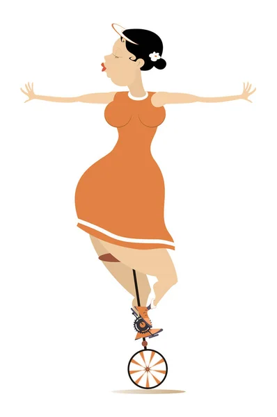 Seksowna Pulchna Kobieta Jeździ Jednokołowej Ilustracji Zabawne Pulchne Młoda Kobieta — Wektor stockowy