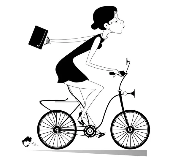 Jovem Vai Trabalhar Ilustração Bicicleta Mulher Negócios Muito Jovem Com — Vetor de Stock