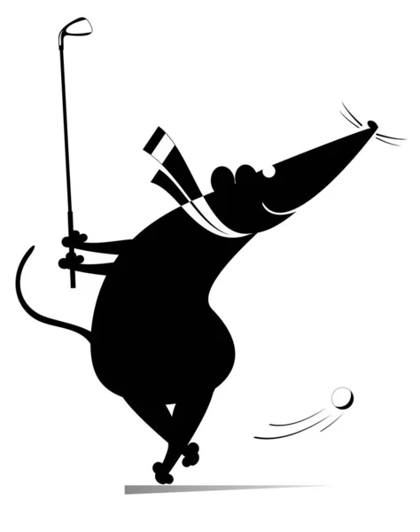 Karikatura Krysa Nebo Myš Hraje Golf Ilustraci Funny Rat Mouse — Stockový vektor