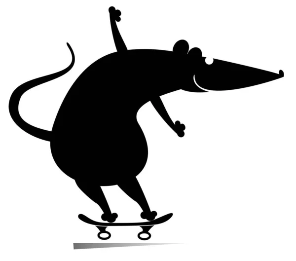 漫画のラットやマウススケートボーダー孤立イラスト 漫画のラットや白い上のスケートボードの黒い上のマウスの乗り物 — ストックベクタ