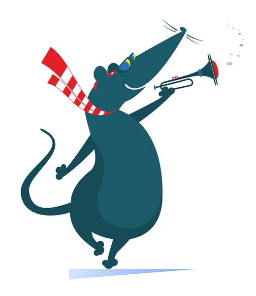 漫画のラットやマウストランペッターは 音楽のイラストを果たしている ネズミやネズミが白で隔離されたトランペットを演奏 — ストックベクタ