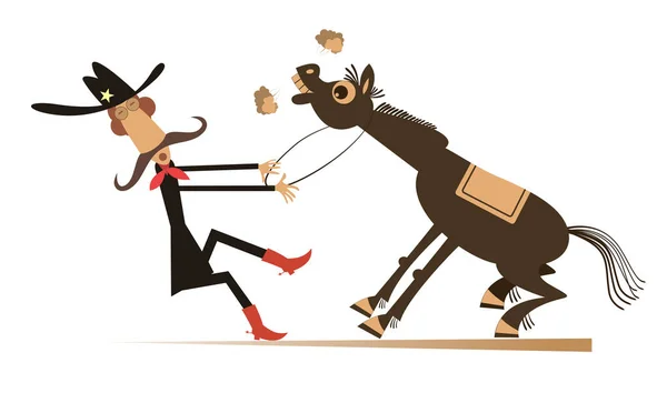 Desenhos Animados Ilustração Rodeio Homem Cowboy Chapéu Stetson Com Bigode —  Vetores de Stock