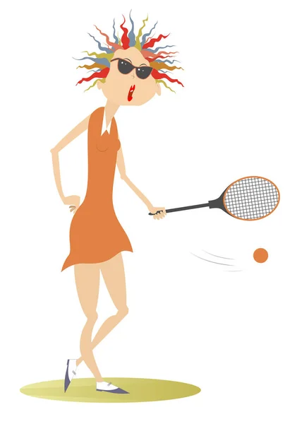 Eine Junge Frau Spielt Tennis Hübsche Junge Frau Mit Sonnenbrille — Stockvektor